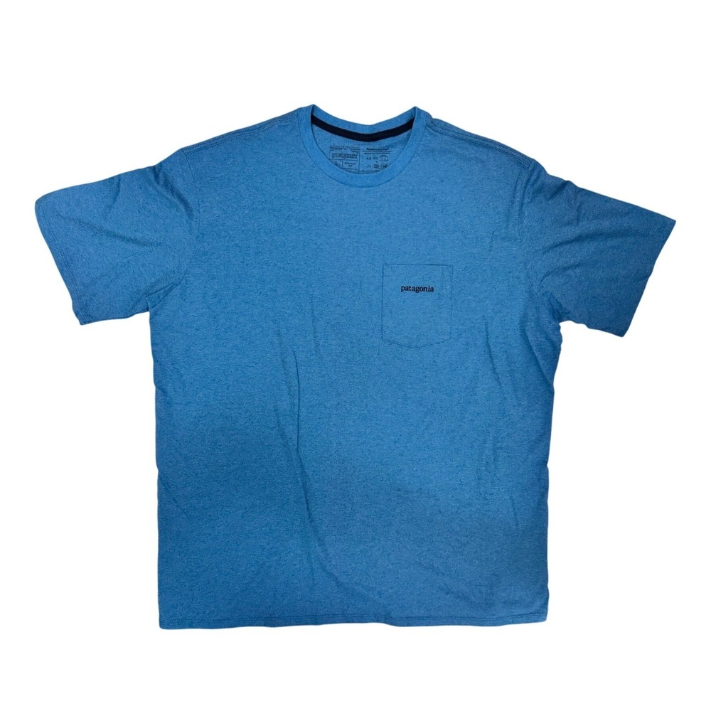 Patagonia Mens Responsibili-Tee Blue Pocket T-Shirt P-6 Logo L